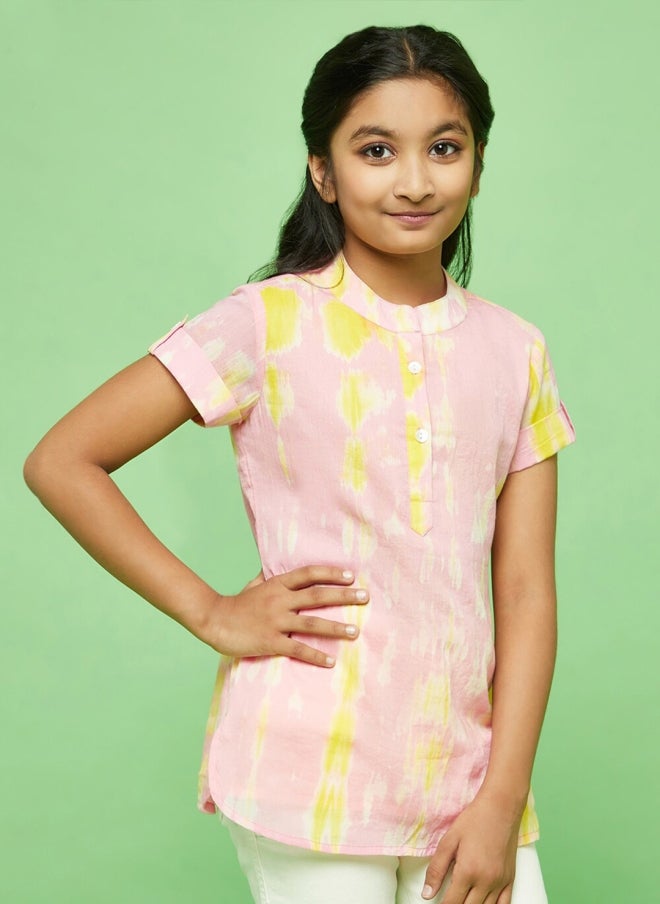 أيه كيه إس بلوزة قطنية وردية بطبعة زهور للبنات - Image 3