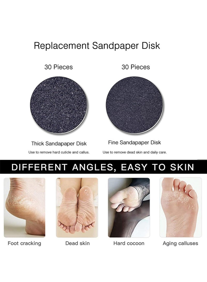 إزالة callus القدم الكهربائية، مطحنة القدم الإلكترونية مع سرعة قابلة للتعديل، 60 قطعة من أقراص ورق الصنفرة البديلة، ملف القدم للعناية بالأقدام للرجال والنساء للجلد الميت المتشقق والخشن (أسود) - Image 4