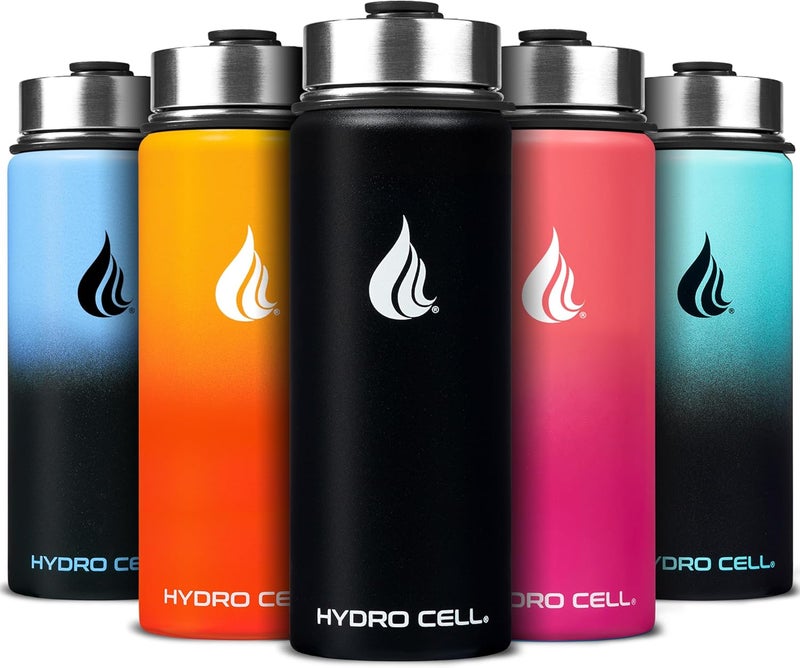 HYDRO CELL Stainless Steel Insulated Water Bottle with Straw - For Cold & Hot Drinks - Metal Vacuum Flask with Screw Cap and Modern Leakproof Sport Thermos for Adults (Black 18oz) - Image 1
