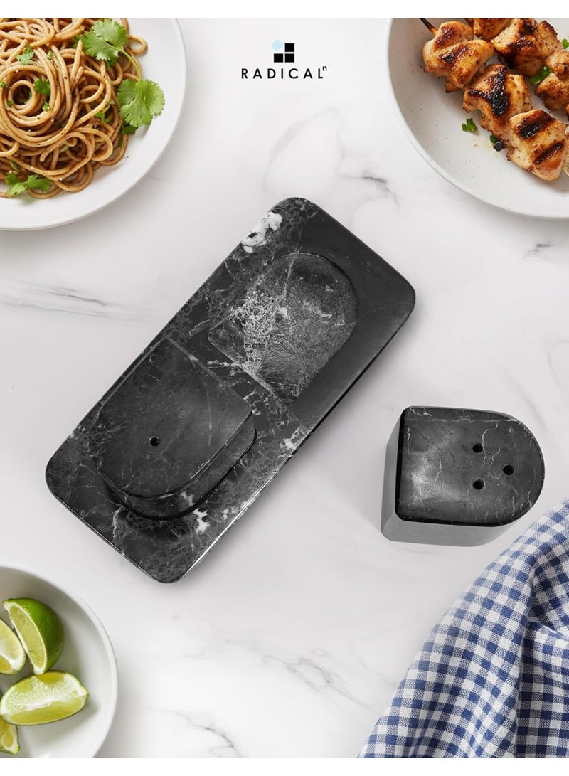 RADICALn Handmade Black Marble Salt and Pepper Shakers Set 2.5 Inch Stone Spice Dispenser Kitchen Table Seasoning Holder Farmhouse Home Decor Gift - Image 2