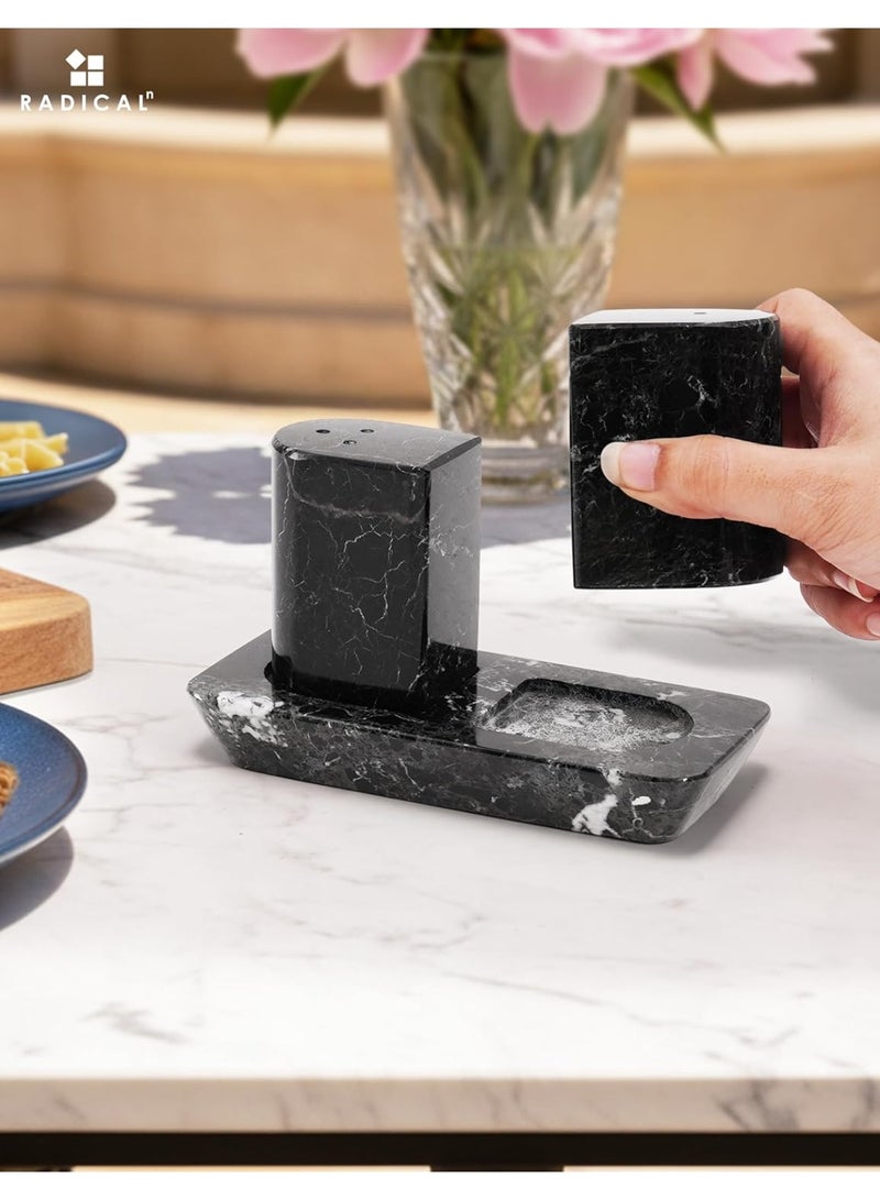 RADICALn Handmade Black Marble Salt and Pepper Shakers Set 2.5 Inch Stone Spice Dispenser Kitchen Table Seasoning Holder Farmhouse Home Decor Gift - Image 4