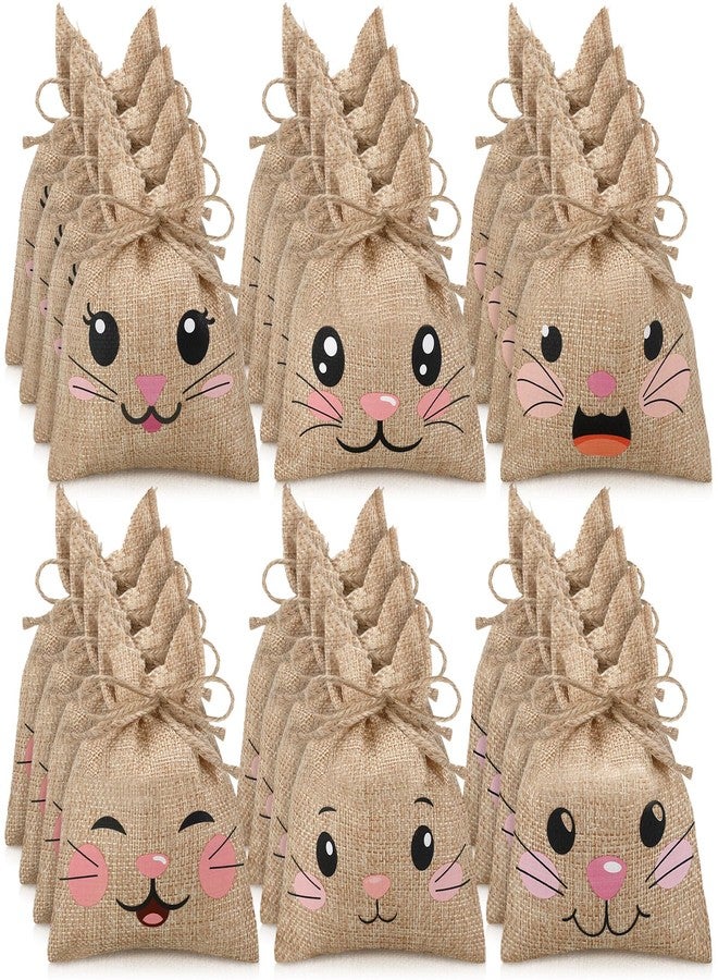 Wovnet 36 Pcs Easter Burlap Bags for Kids Bulk 4'' x 6'' Easter Treat Sacks Bags with Drawstring Rabbit Ear Cute Bunny Goodie Gift for DIY Project Basket Candy Party Favor Hunt Stuffer - Image 1