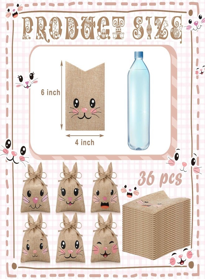 Wovnet 36 Pcs Easter Burlap Bags for Kids Bulk 4'' x 6'' Easter Treat Sacks Bags with Drawstring Rabbit Ear Cute Bunny Goodie Gift for DIY Project Basket Candy Party Favor Hunt Stuffer - Image 2