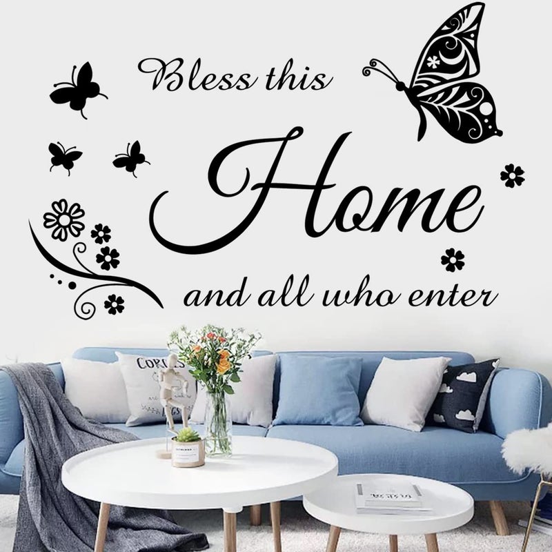 Bless This Home Wall Decals Inspirational Quotes Family Wall Stickers for Living Room Entryway Bedroom Decorations