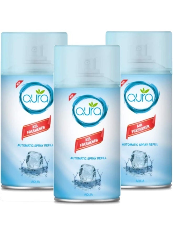 AURA عبوة إعادة تعبئة رذاذ معطر الهواء أوورا 250 مل ثلاثية التعبئة مع روائح فاخرة تدوم طويلاً مصممة لإخفاء وإزالة الروائح الكريهة وتجديد الهواء برائحة مائية - Image 1