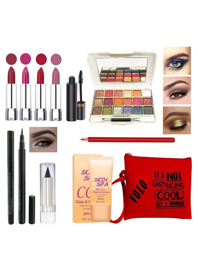 Volo Stylish Beauty Combo Makeup Set (4 Pcs Lipsticks1 Eye Shadow 1 Cc Cream1 Eyeliner 1 Kajal 1 Pouch 1 Lip Liner 1 Mascara) Set Of 11 Pcs.…  - Image 2