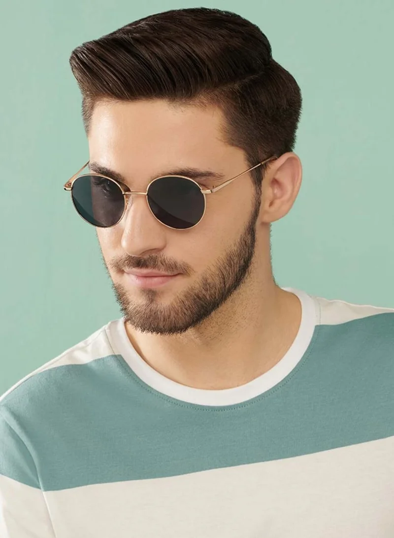 VINCENT CHASE VINCENT CHASE EYEWEAR Unisex Round Sunglasses Gold Frame Grey Lens ( Medium )
