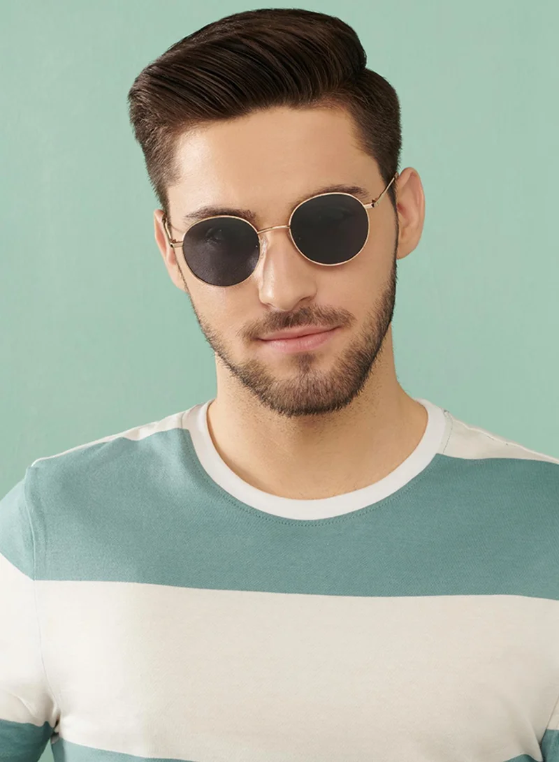 VINCENT CHASE VINCENT CHASE EYEWEAR Unisex Round Sunglasses Gold Frame Grey Lens ( Medium )