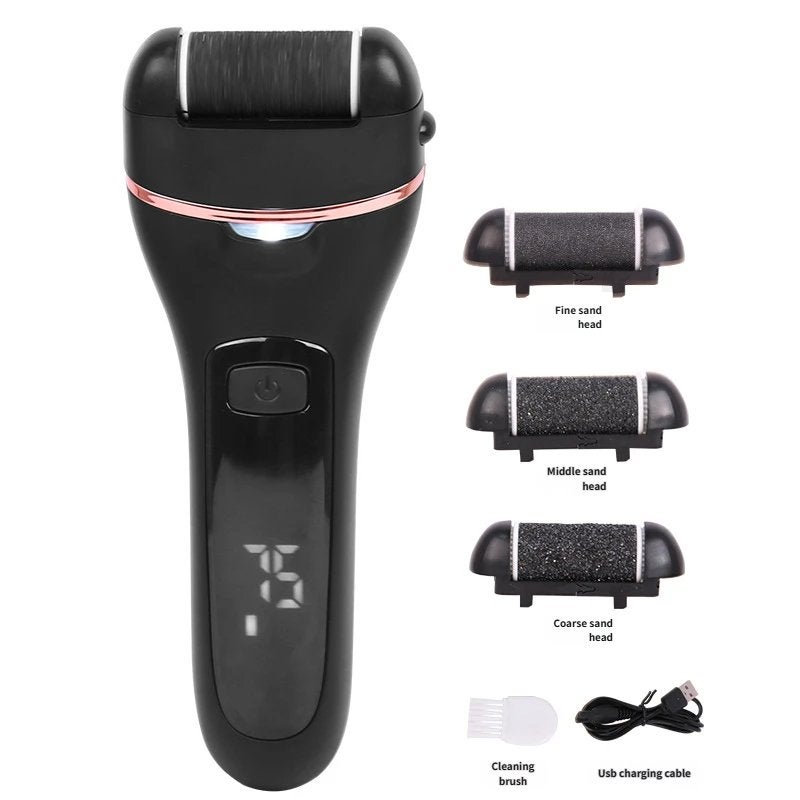 مبرد كهربائي لإزالة الجلد الميت، أداة مانيكير قابلة للشحن بسرعتين مع شاشة LED، 3 رؤوس دوارة للكعبين واليدين الناعمتين، أسود - Image 5