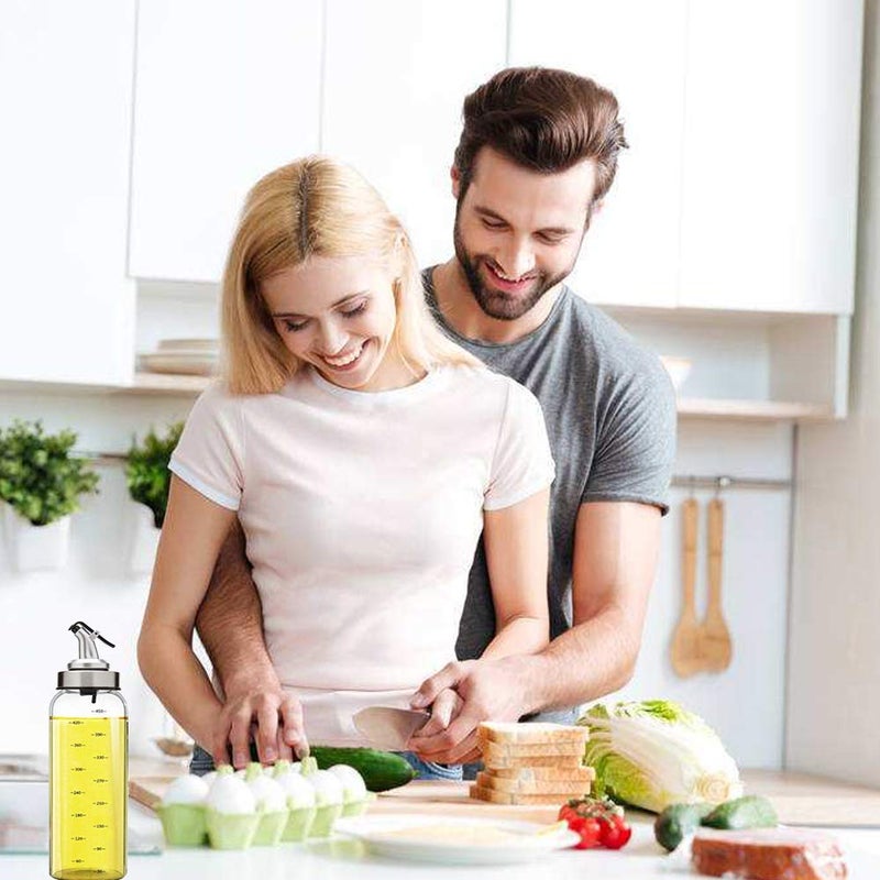 P Plus Fire Oil Bottle Olive Oil Vineger Dispenser Bottle Set of 2 for Cooking Pot 500ml LeadFree Glass Bottle for Oil Drip Free BBQ Salad Kitchen Baking Roasting Frying - Image 4