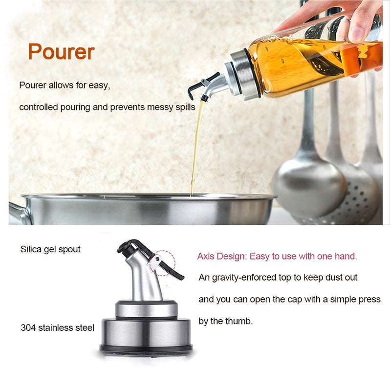 P Plus Fire Oil Bottle Olive Oil Vineger Dispenser Bottle Set of 2 for Cooking Pot 500ml LeadFree Glass Bottle for Oil Drip Free BBQ Salad Kitchen Baking Roasting Frying - Image 2