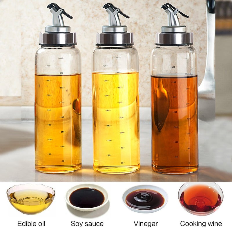 P Plus Fire Oil Bottle Olive Oil Vineger Dispenser Bottle Set of 2 for Cooking Pot 500ml LeadFree Glass Bottle for Oil Drip Free BBQ Salad Kitchen Baking Roasting Frying - Image 3