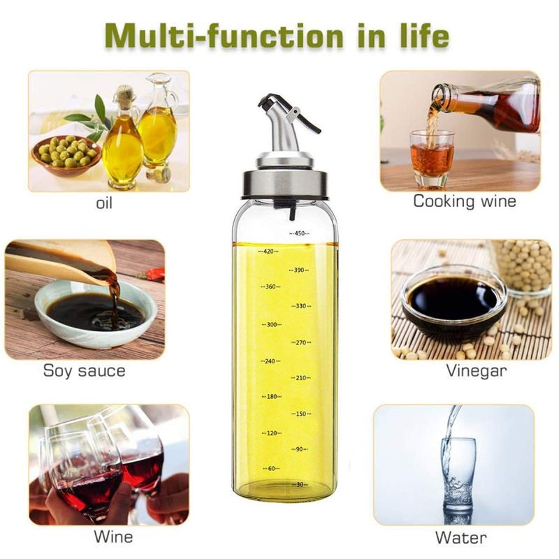 P Plus Fire Oil Bottle Olive Oil Vineger Dispenser Bottle Set of 2 for Cooking Pot 500ml LeadFree Glass Bottle for Oil Drip Free BBQ Salad Kitchen Baking Roasting Frying - Image 5