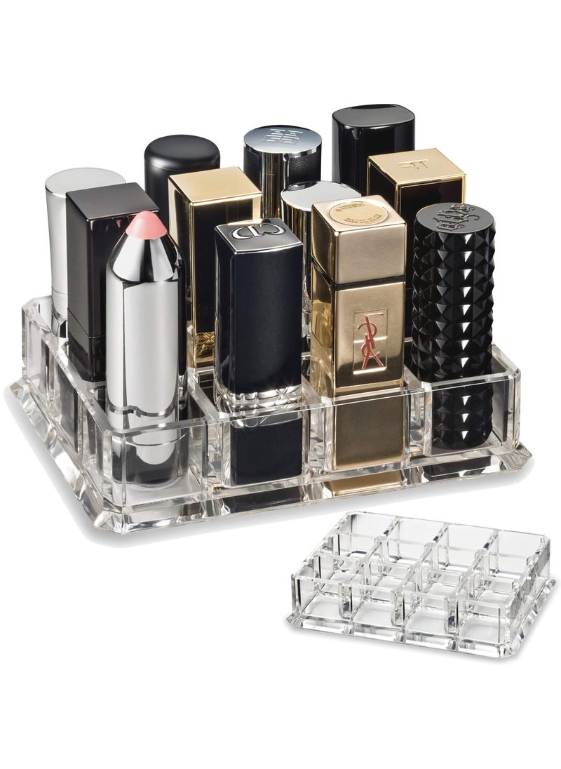 BY ALEGORY byAlegory Acrylic Lipstick Makeup Organizer Designed For Larger Base Lipsticks | 12 Space Cosmetic Storage (CLEAR) 
