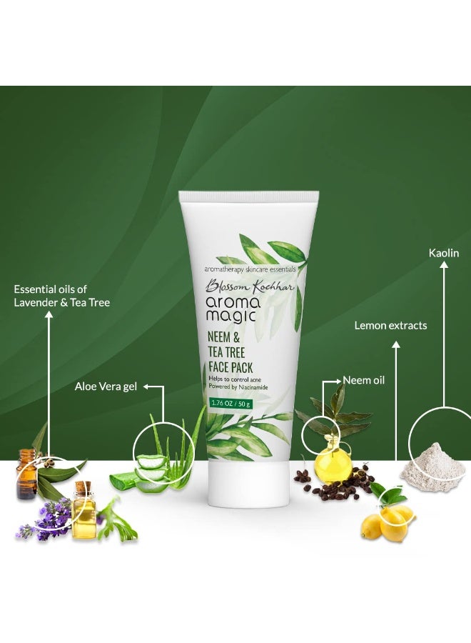 Aroma Magic Neem & Tea Tree Face Pack- 5% Niacinamide, Lemon Extracts & Essential Oils of Lavender | Prevents Acne/Pimple, Black heads, Tightens Pores | For Oily/Acne Prone Skin, 50g (Pack of 1) - Image 3