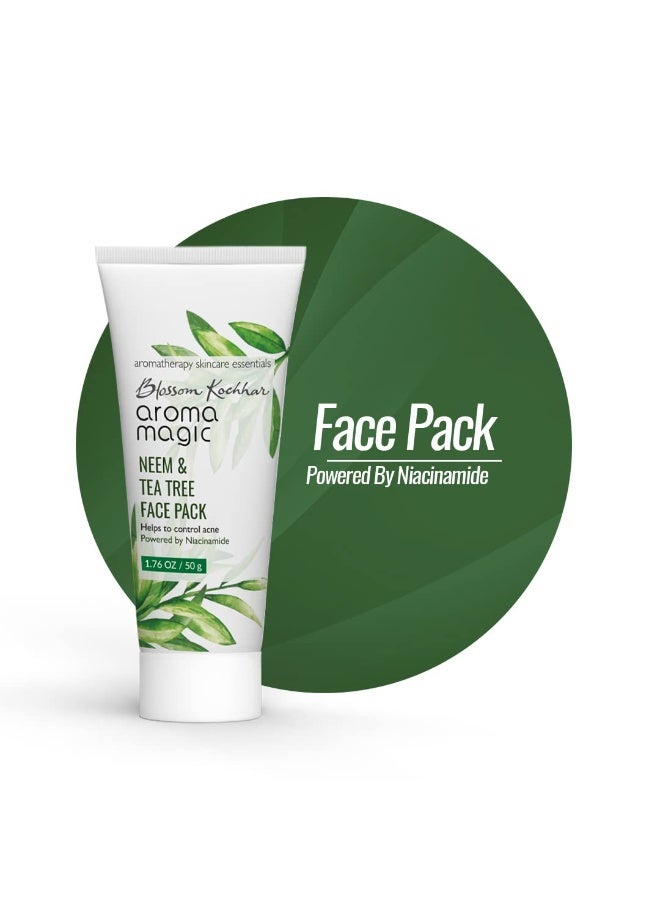 Aroma Magic Neem & Tea Tree Face Pack- 5% Niacinamide, Lemon Extracts & Essential Oils of Lavender | Prevents Acne/Pimple, Black heads, Tightens Pores | For Oily/Acne Prone Skin, 50g (Pack of 1) - Image 1