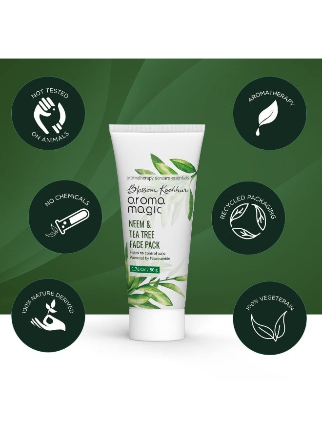 Aroma Magic Neem & Tea Tree Face Pack- 5% Niacinamide, Lemon Extracts & Essential Oils of Lavender | Prevents Acne/Pimple, Black heads, Tightens Pores | For Oily/Acne Prone Skin, 50g (Pack of 1) - Image 2