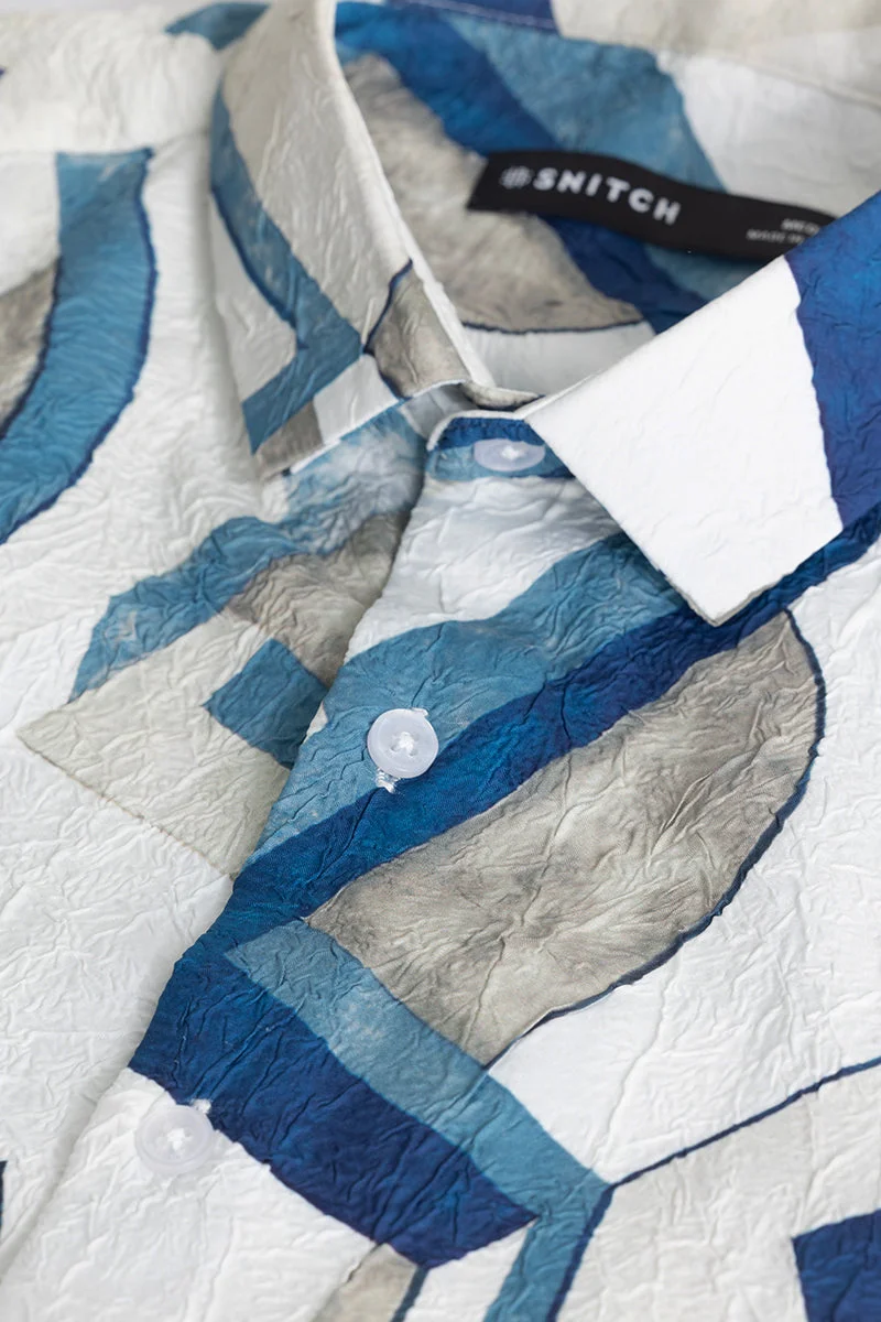 SNITCH Blue Abstract Long Sleeve Slim Fit Casual Shirt
