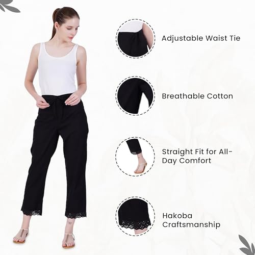 Happy Bunny Ethnic Hokaba Work 100% Cotton Pants for Women, Stylish Crafted Trousers with Adjustable Drawstring Comfort for Office, Party, Travel & Outdoor Wear (XL, Black) - Image 3