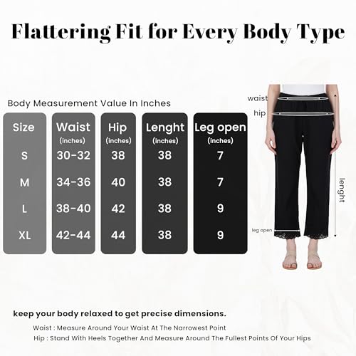 Happy Bunny Ethnic Hokaba Work 100% Cotton Pants for Women, Stylish Crafted Trousers with Adjustable Drawstring Comfort for Office, Party, Travel & Outdoor Wear (XL, Black) - Image 4