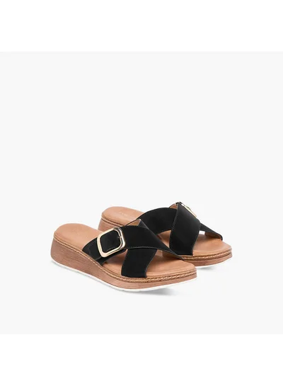 Paprika Women Buckle Accent Slip-On Cross Strap Sandals