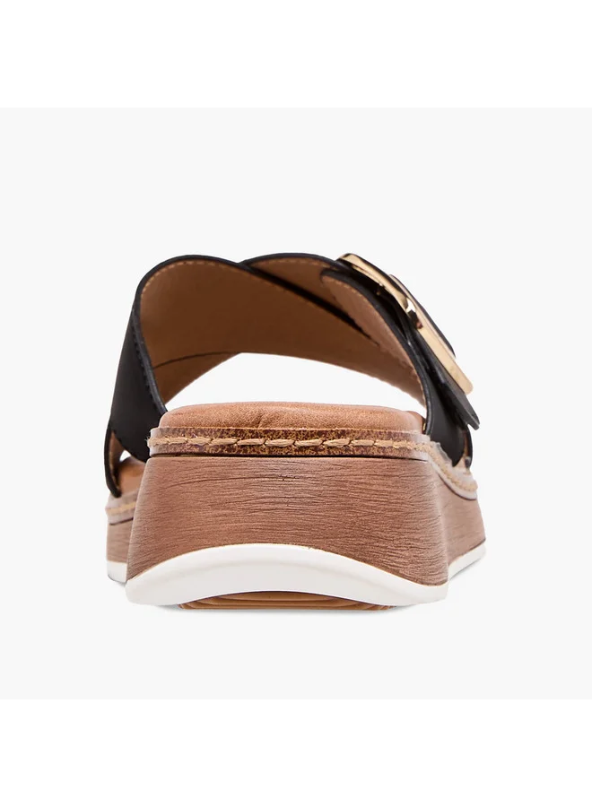 Paprika Women Buckle Accent Slip-On Cross Strap Sandals