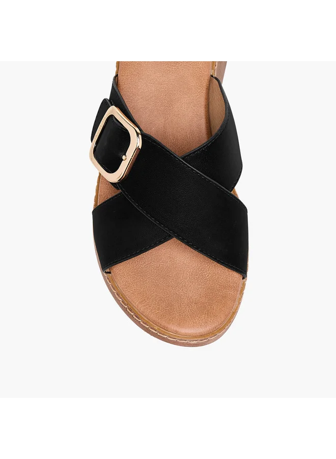 Paprika Women Buckle Accent Slip-On Cross Strap Sandals