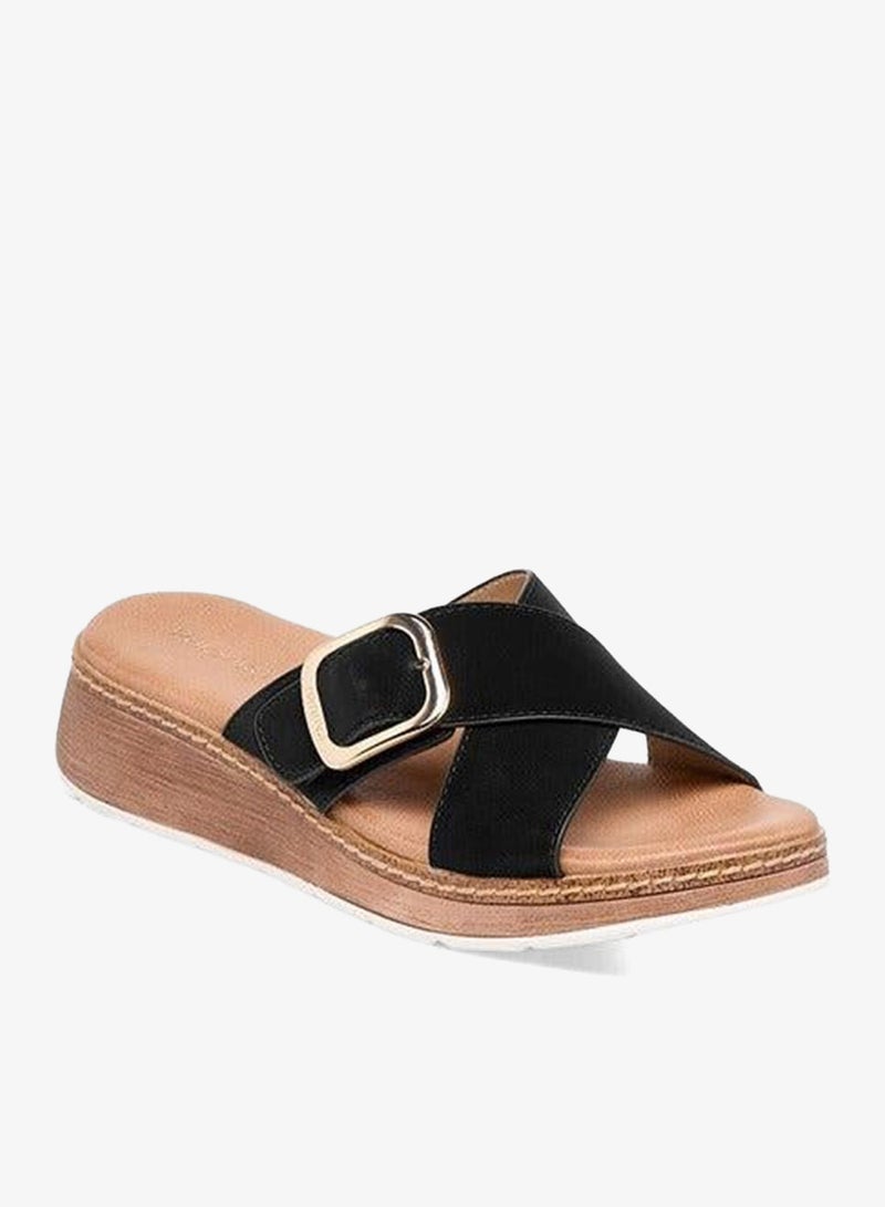 Paprika Women Buckle Accent Slip-On Cross Strap Sandals - Image 3
