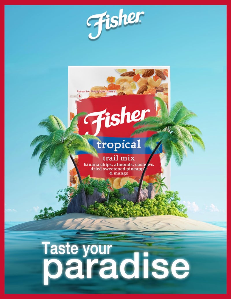 Fisher Snack Tropical Trail Mix, 3.5 Ounces (Pack of 6), Banana Chips, Almonds, Cashews, Dried Sweetened Pineapple and Mango, Resealable Pouches - Image 5