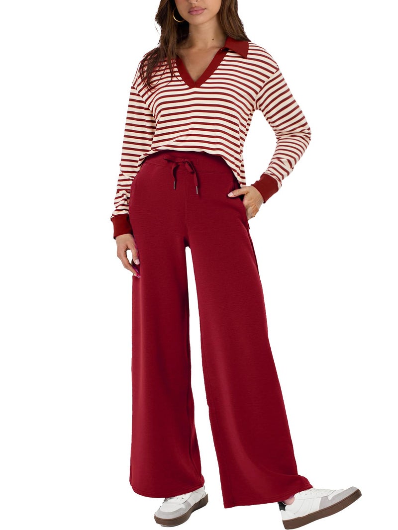Glamaker Womens Sets 2 Piece Outfits Casual Striped Long Sleeve Pants Matching Sets Travel Outfits (Striped Red XL) - Image 1