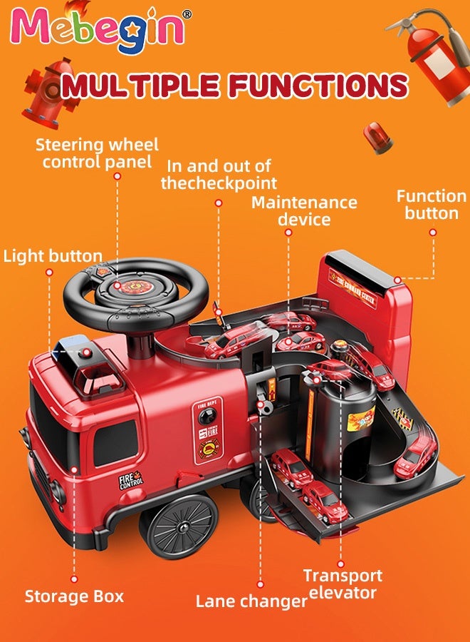 MEBEGIN 2 in 1 Ride on Fire Truck with Music and Lights, Sliding Walking Car with Storage Space, Multifuctional Ride on Toy with Tracks, Race Car Track Toy, Suitable for Various Roads, Ideal Gift for Kids Aged 3+  - Image 5