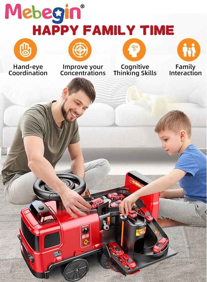 MEBEGIN 2 in 1 Ride on Fire Truck with Music and Lights, Sliding Walking Car with Storage Space, Multifuctional Ride on Toy with Tracks, Race Car Track Toy, Suitable for Various Roads, Ideal Gift for Kids Aged 3+  - Image 3