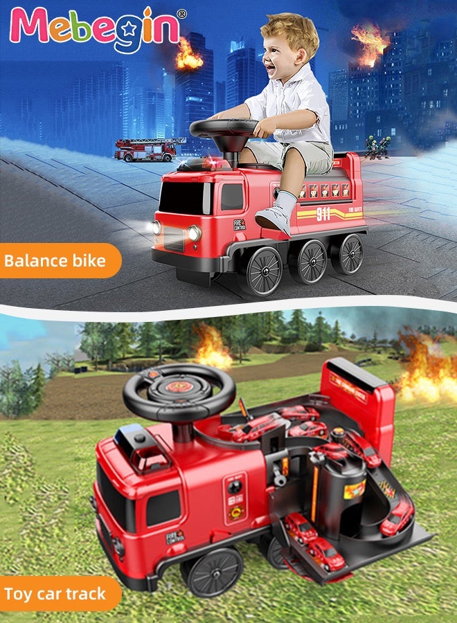 MEBEGIN 2 in 1 Ride on Fire Truck with Music and Lights, Sliding Walking Car with Storage Space, Multifuctional Ride on Toy with Tracks, Race Car Track Toy, Suitable for Various Roads, Ideal Gift for Kids Aged 3+  - Image 4