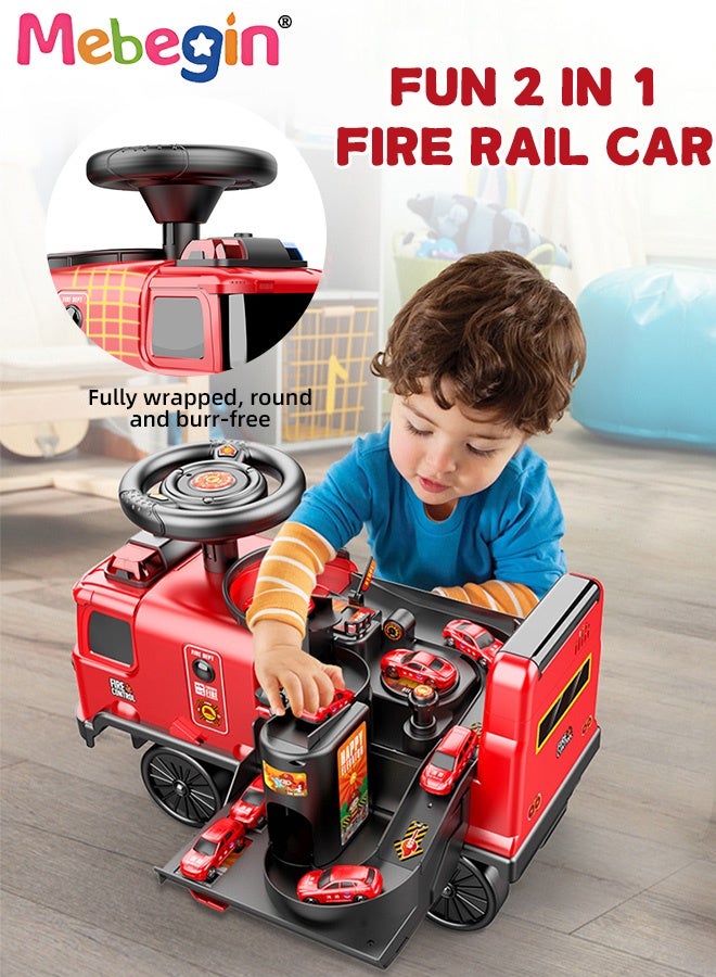 MEBEGIN 2 in 1 Ride on Fire Truck with Music and Lights, Sliding Walking Car with Storage Space, Multifuctional Ride on Toy with Tracks, Race Car Track Toy, Suitable for Various Roads, Ideal Gift for Kids Aged 3+  - Image 2