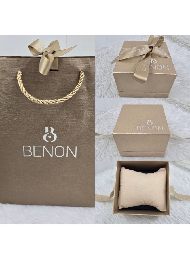 BENON Men's rubber watch, Cartier style, water-resistant and high quality, comes with a gift box and brand bag, blue strap with a black dial - Image 2
