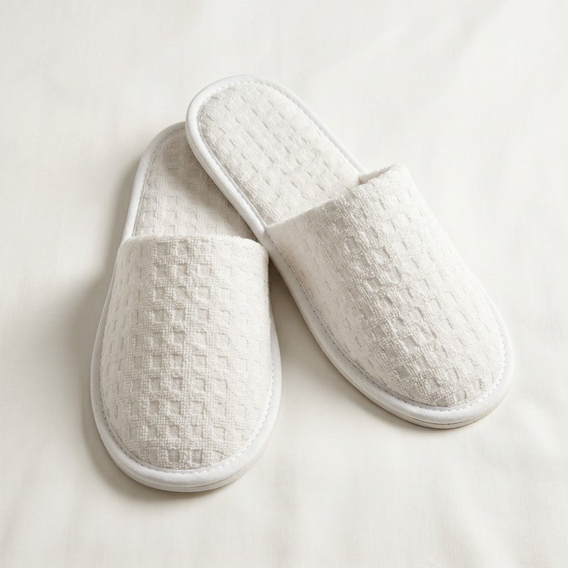 TM HOME Jacquard Hotel Slippers, Natural Cotton, Satin Finish, Soft Comfortable One Size, Premium Hotel Quality, Havana - Image 1