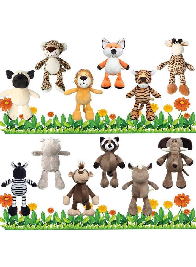 Zhanmai مجموعة زانماي من 12 قطعة من الحيوانات المحشوة سفاري تشمل النمر والأسد والفيل والقرد والشار بي والزرافة والحمار الوحشي لحفلة موضوع حديقة الحيوان أو حفلة استقبال المولود أو جائزة للمعلم أو الطالب. - Image 1