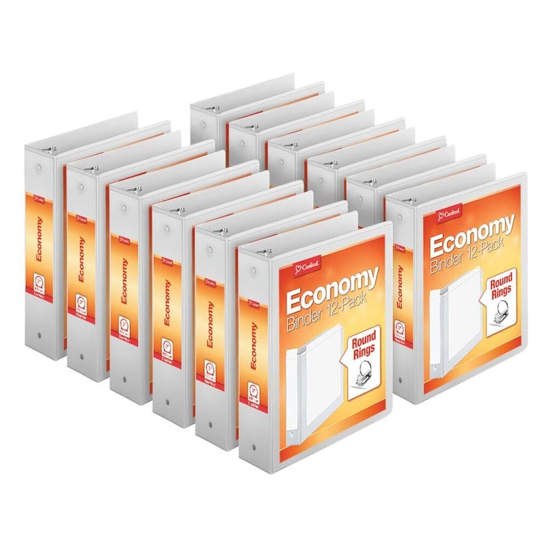 Cardinal Economy 3Ring Binders 3 Round Rings Holds 625 Sheets ClearVue Presentation View NonStick White Carton of 12 90651