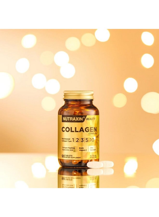 Nutraxin Collagen Complex - Marine Collagen Types I, II, III, V & X with Hyaluronic Acid, Biotin, Vitamin C, Zinc, Copper & Selenium - 90 Tablets - Hair, Skin & Nail Support - Dietary Supplement - Image 2