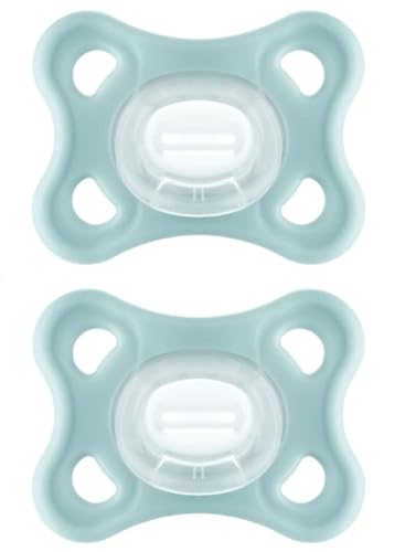 MAM مصاصات مام كومفورت للأطفال خفيفة الوزن قطعة واحدة من السيليكون الكامل للمواليد 3-12 شهر خالية من BPA سهلة التنظيف أفضل للأطفال الذين يرضعون من الثدي مع علبة تعقيم 2 قطعة