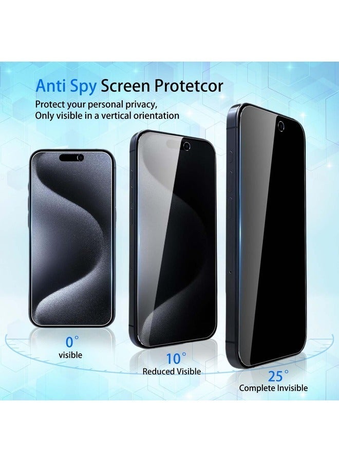 [2+2 Pack] Privacy Screen Protector for iPhone 15 Pro Max (6.7-Inch) with Camera Lens Protector – Anti-Spy Tempered Glass, 9H Hardness, Easy Installation - Image 2