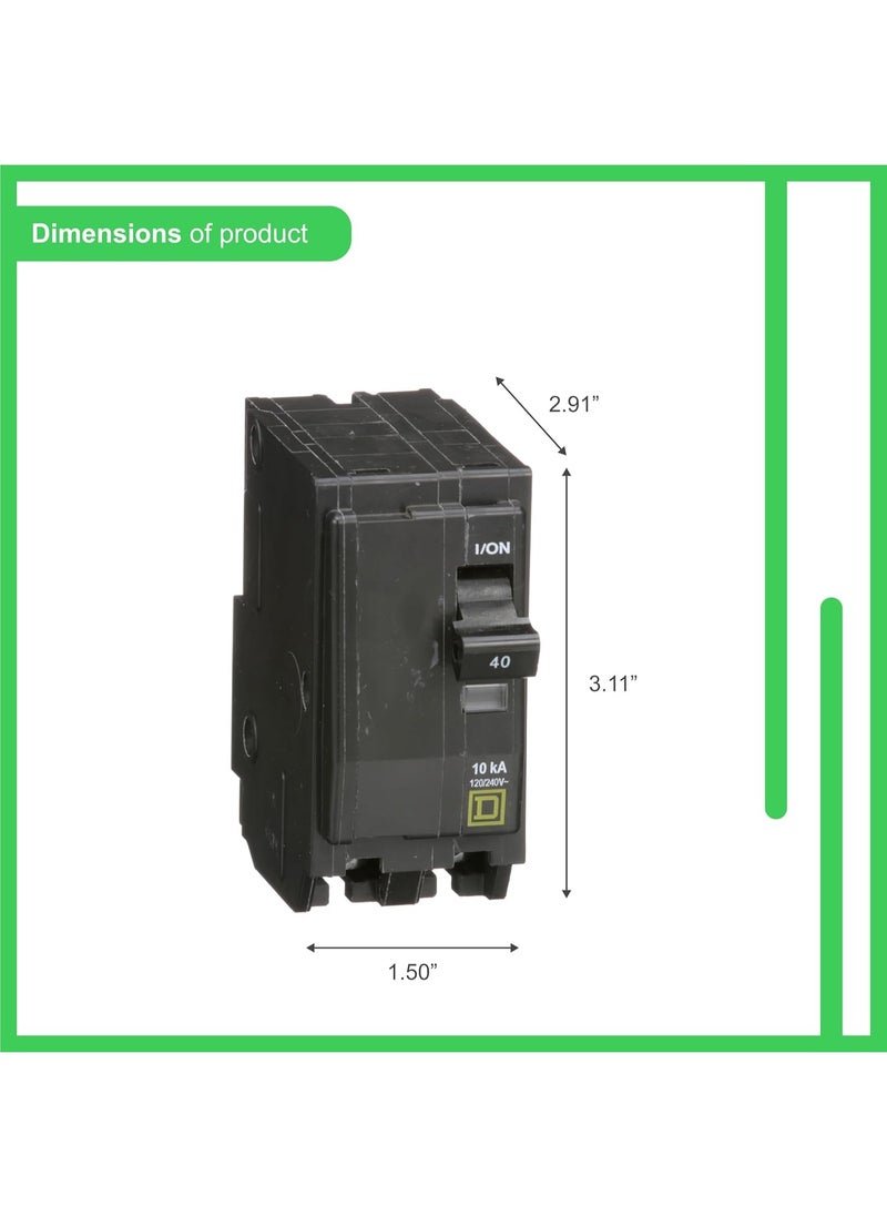 Schneider Electric Square D by Schneider Electric QO240CP Square D-QO240CP QO 40 Amp Two-Pole Circuit Breaker, Pack of 1, Black  - Image 3