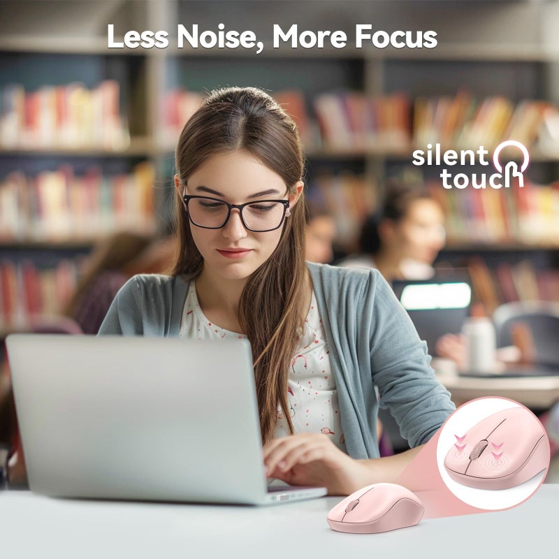 TECKNET Wireless Mouse for Laptop, 2.4G Silent Computer Mouse Quiet Click with 5 DPI Levels,Contoured Grip,Small Portable 30 Months Battery Cordless Mice for PC, Chromebook, Mac - Pink - Image 2