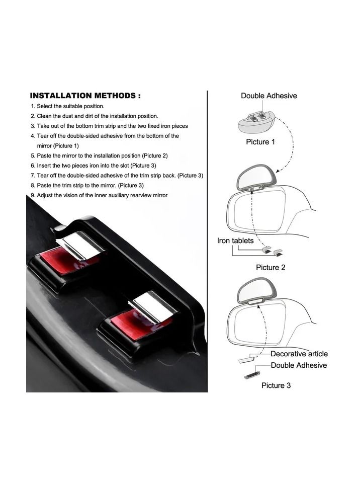 1-Pair Adjustable Wide Angle Side Rear Car Mirrors,Blind Spot Snap Way for Parking Auxiliary Rear View Mirror,Colour Black - Image 2