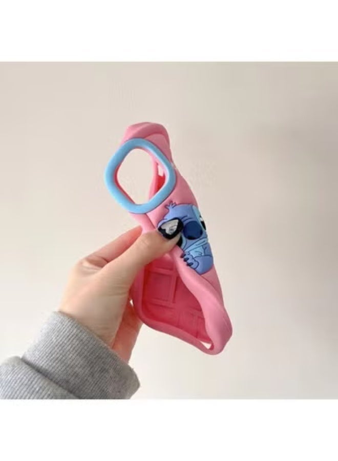 ستيتش حافظة سيليكون ناعمة من  3D Character Bracket مع حامل وقاعدة لحماية شاملة ومقاومة للانزلاق لهاتف iPhone 14 Pro Max (وردي، iPhone 14 Pro Max) - Image 2