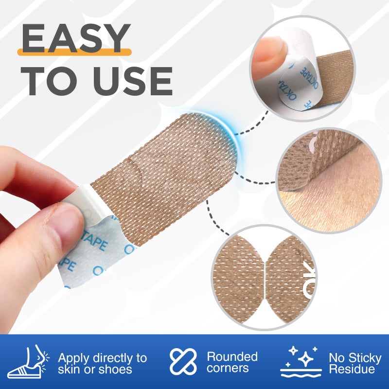 OK TAPE Blister Prevention Tape, 40 Pcs, Moleskin for Blisters, No-Residue Blister Bandages for Feet & Body, Heel Patches, 1.2in X 3.5in Precut Strips - Beige - Image 3