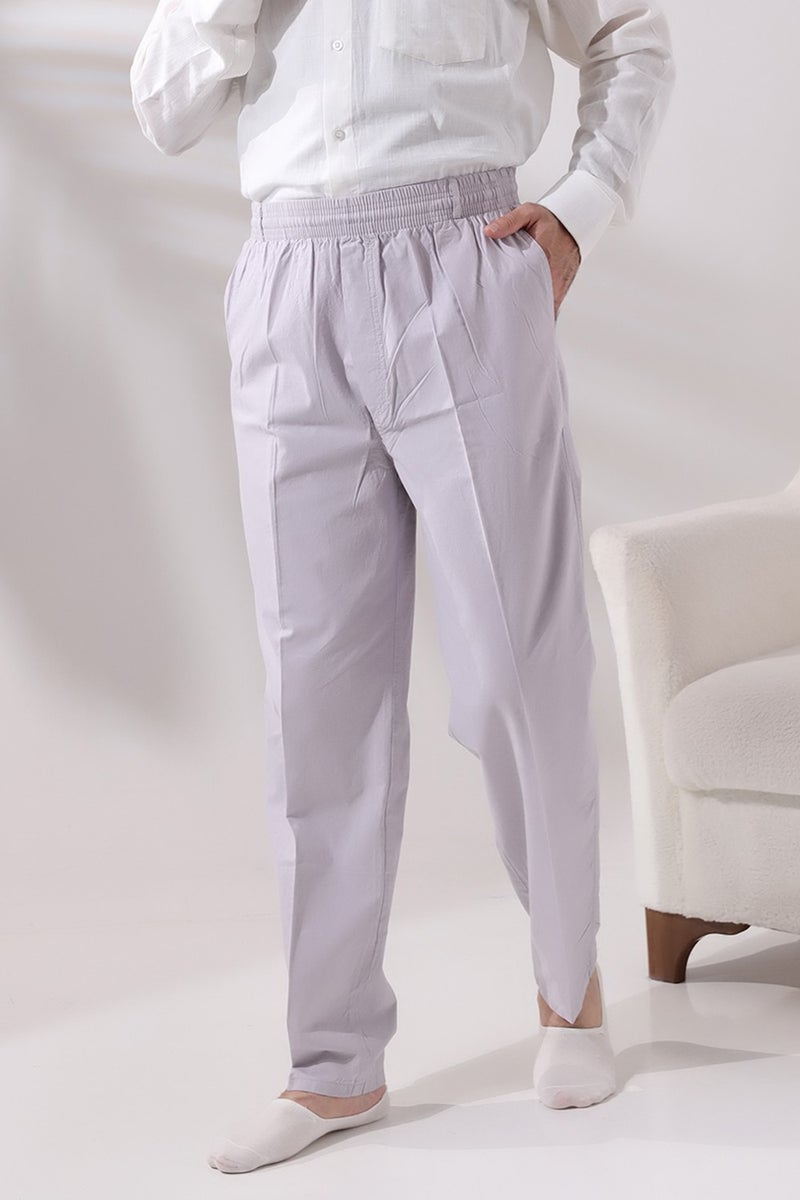 İhvan Online Ihvan Online Men's Stone Comfortable Cut Elastic Waist Linen Hajj and Umrah Shalwar Trousers  - Image 1