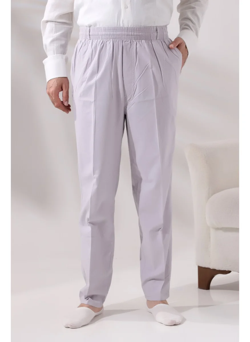 İhvan Online Ihvan Online Men's Stone Comfortable Cut Elastic Waist Linen Hajj and Umrah Shalwar Trousers