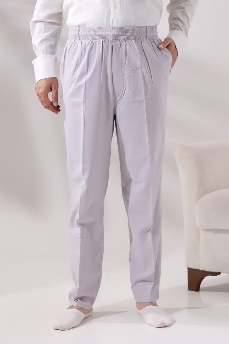 İhvan Online Ihvan Online Men's Stone Comfortable Cut Elastic Waist Linen Hajj and Umrah Shalwar Trousers  - Image 4