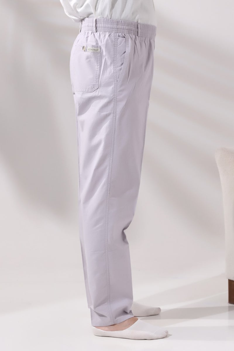 İhvan Online Ihvan Online Men's Stone Comfortable Cut Elastic Waist Linen Hajj and Umrah Shalwar Trousers  - Image 5